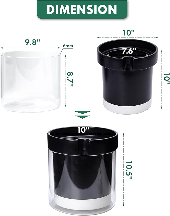 Phoenix Vine 10 Inch Self Watering Terracotta Planter, Black Terracotta Clay Pot with Glass Reservoir for Indoor Plants, Herbs, Flowers, Set of 1, 52-C-I-1 - Bloomnest