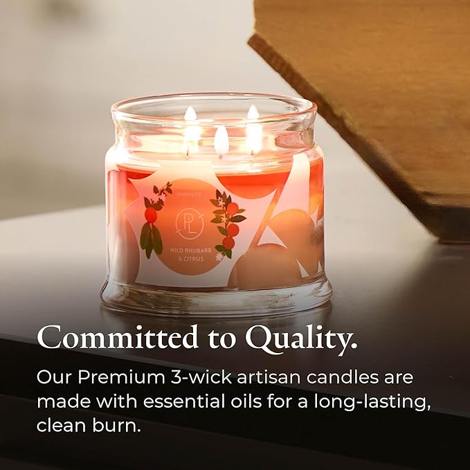 PartyLite Wild Rhubarb & Citrus Scented, Notes of Jasmine, Rhubarb and Creamy Sandalwood and White Musk, 13.2oz 3-Wick Jar Candle, 45 Hour Burn Time, Luxurious Fragrance, Ideal for Gifting - Bloomnest