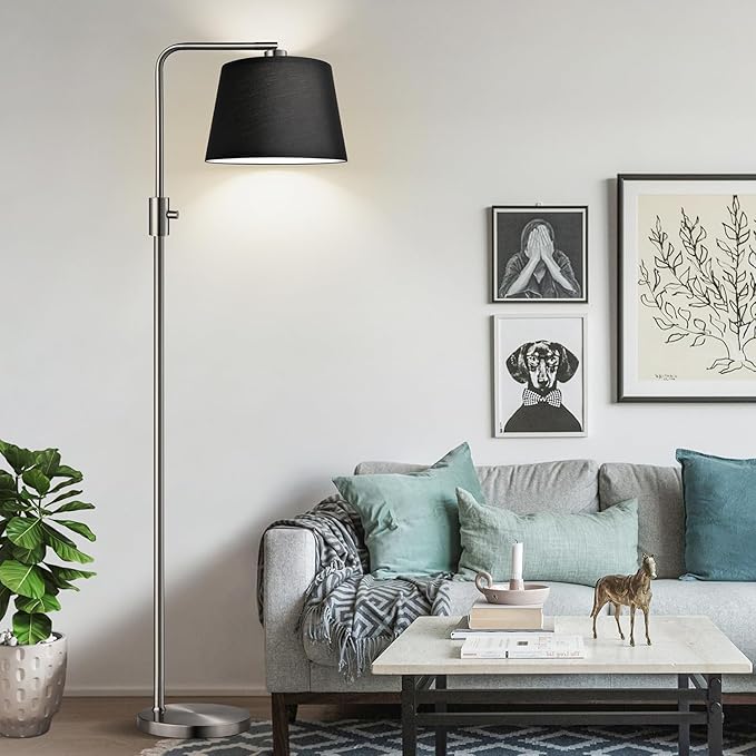 Nintiue 【Upgraded】 Dimmable Floor Lamp, 1000 Lumens LED Edison Bulb Included, Brushed Nickel Arc Floor Lamps Modern Standing Lamp with Black Shade, Tall Lamps for Living Room Bedroom - Bloomnest