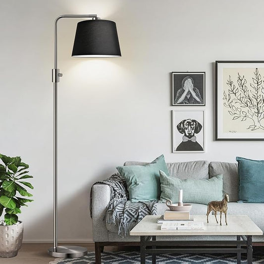 Nintiue 【Upgraded】 Dimmable Floor Lamp, 1000 Lumens LED Edison Bulb Included, Brushed Nickel Arc Floor Lamps Modern Standing Lamp with Black Shade, Tall Lamps for Living Room Bedroom - Bloomnest
