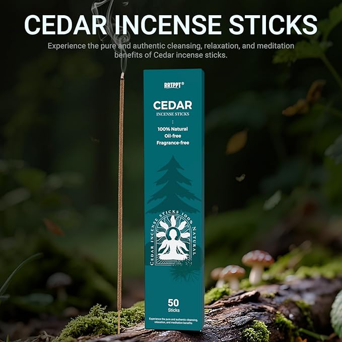 Cedar Incense Sticks (50 Sticks), 100% Natural sustainably harvested Cedar, Suitable for Yoga, Meditation, Relaxation, and Spiritual Purification RRTPPTCitronellaIncense