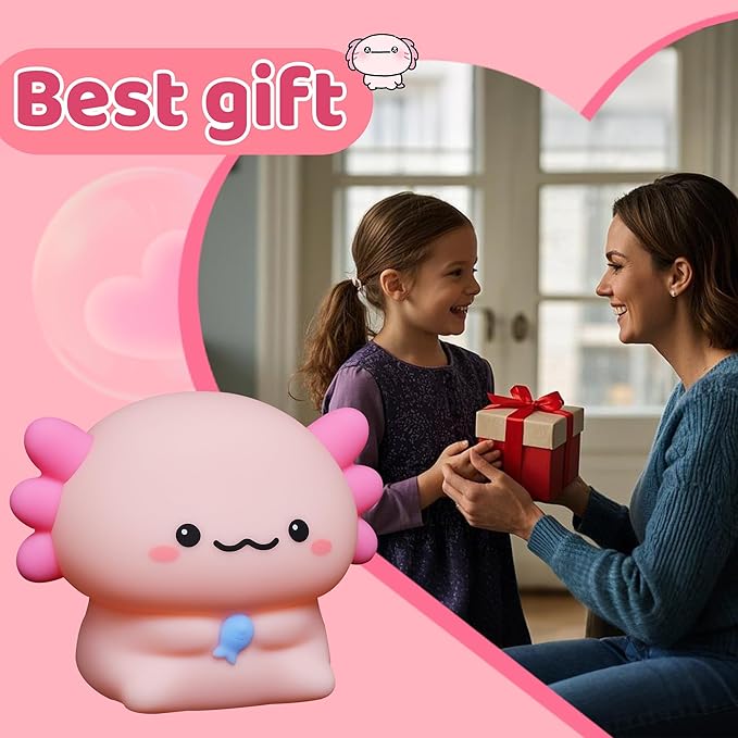 YuanDian Axolotl Night Light, Gift for Children and Babies, Decorate Kids' Bedroom with Cute Silicone Axolotl Nightlights, Christmas Birthday Gift for Girls Teens Toddlers and Adults - Bloomnest
