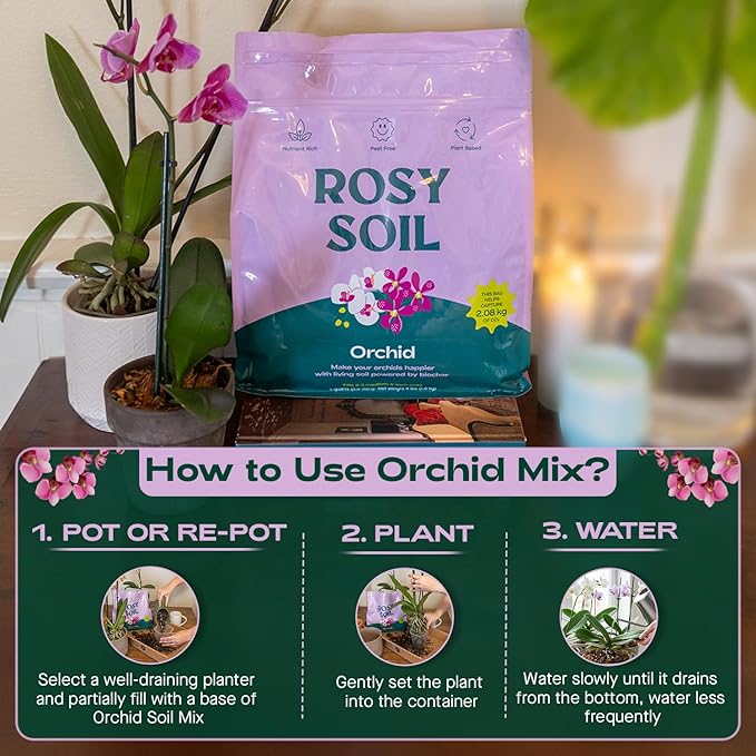 Rosy Soil Orchid Soil Potting Mix - Superior Aeration & Drainage for Orchids - Peat-Free, Microbially Active Biochar Powered Soil for Orchid Plants - Ideal for Indoor Gardening - 4 Quarts - Bloomnest