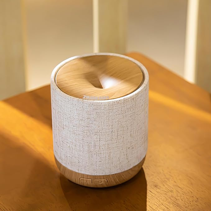 Essential Oil Diffuser 200ml with Fabric Cover and Night Lamp | Ultrasonic Aroma Diffuser | Humidifier w Lights | Room Decor | Small Humidifier for Bedroom | Gift (Light Brown) - Bloomnest