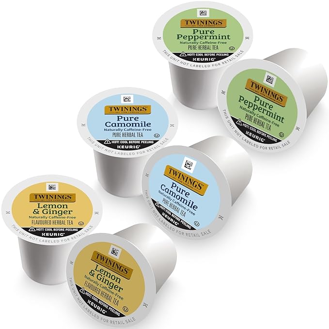 Twinings Herbal Tea K-Cup Pods for Keurig, Variety 3-Pack – Pure Peppermint, Pure Camomile + Lemon & Ginger Tea K-Cups, Naturally Caffeine-Free, 12 Count Each - Bloomnest