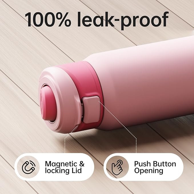 Insulated Magnetic Water Bottle - Reusable Stainless Steel Bottle with MagSafe Compatible Phone Holder - Keeps Cold for 24 Hours - Perfect for Gym, Sports, and Travel - Pink 32oz Magcheer