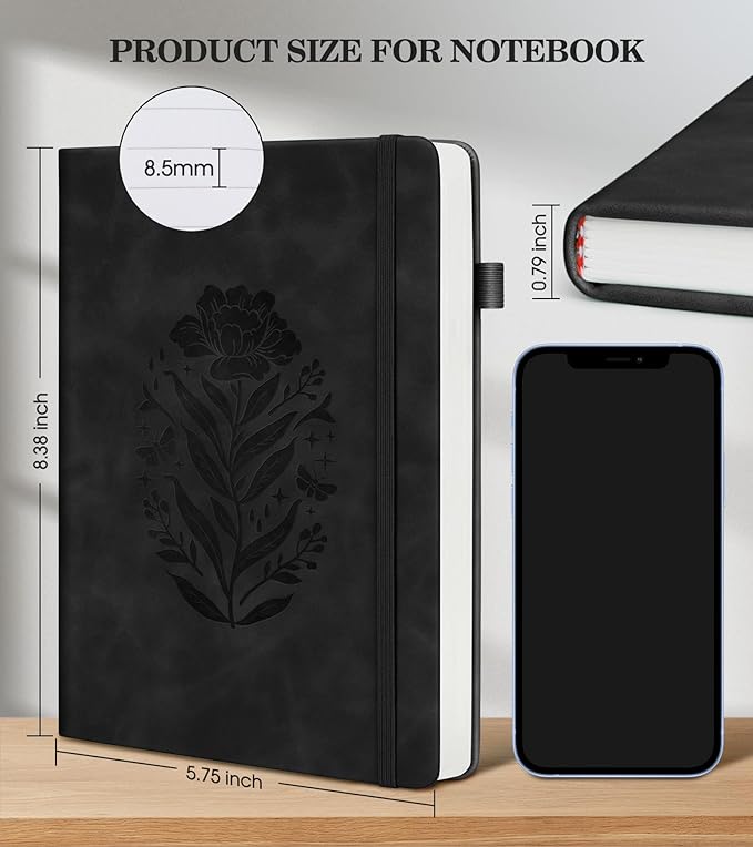 Lined Journal Notebook for Women, A5 Pink Hardcover Leather Journals for Writing, 200 Pages Travel Daily Journal,Thick College Ruled Notebook for Work School, Note Taking, Business 5.75'' X 8.38'' Black - Bloomnest