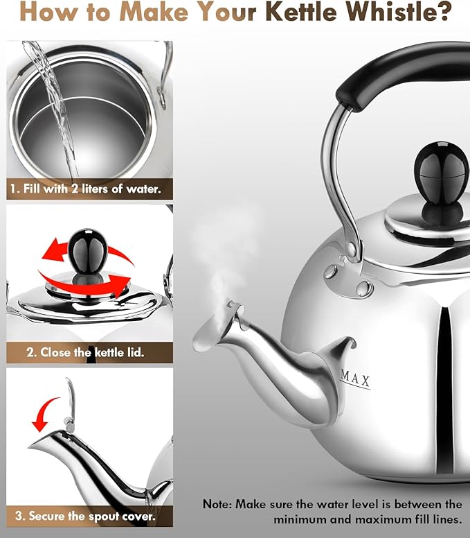 Dclobtop Whistling Tea Kettle Stovetop - 2.3 Quart Round Tea Pot for Stovetop, Silver Mirror Polished Classic Stovetop Kettle, Food Grade Material Teapot for Stove Top - Bloomnest