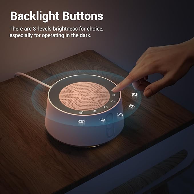BGOVERSS White Noise Sound Machine with 20 Soothing Sounds, 10 Colors Night Light Sleep Machines Home Office Travel, 5 Timers and Memory Feature Sound Machine for Nursery Baby Kids Adults (Wood) - Bloomnest
