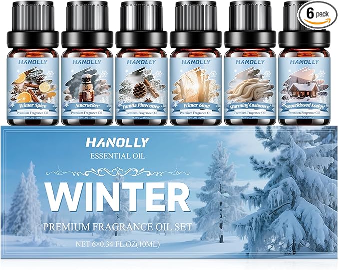 Winter Fragrance Oil Set, 6 Premium Holiday Essential Oils Set for Diffuser, Candle Making - Winter Spice, Winter Glow, Nutcracker, Warming Cashmere, Vanilla Pinecones, Snowkissed Lodge Scented Oil - Bloomnest