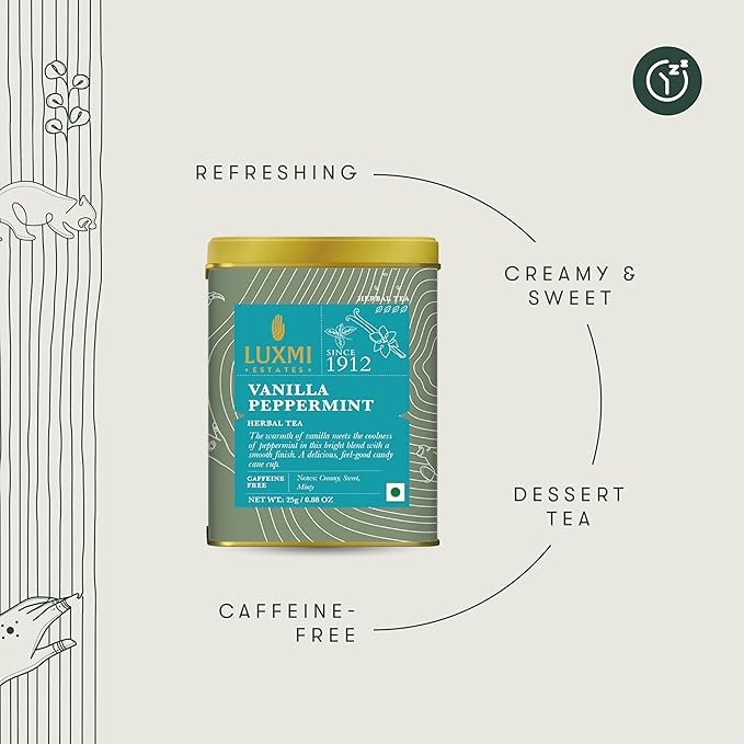 Luxmi Estates - Organic Peppermint Tea with Natural Vanilla Extract - Loose Leaf - 25g (12 Cups) Tea Bags, Limited Fall Tea With the Natural Sweetness of Vanilla, Perppermint Aids Digestion - Bloomnest