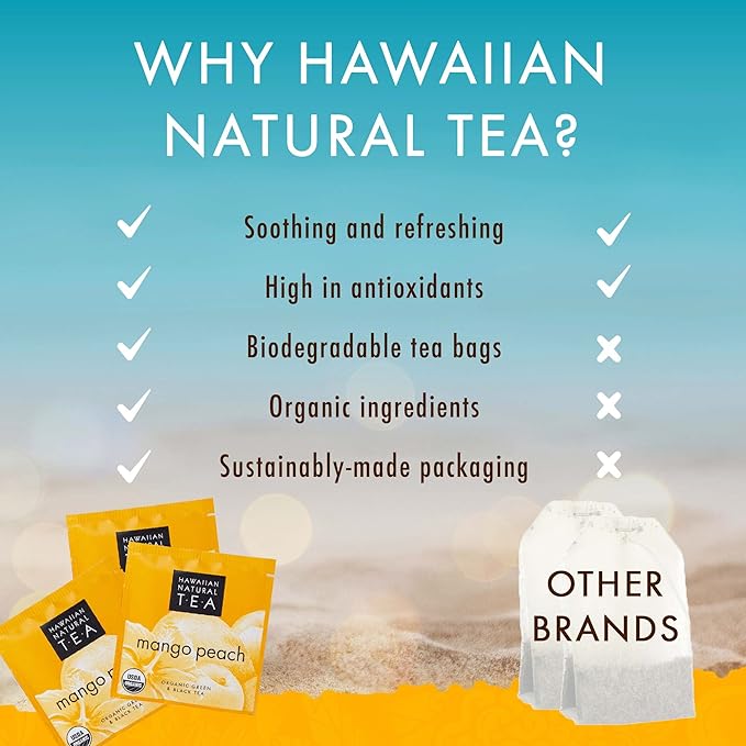 Hawaiian Natural Tea Mango Peach Flavored Organic Tea - Tropical Fruit Green and Black Tea Blend - Perfect Daily Cup & Gift for Special Occasions - 60 Tea Bags - Bloomnest