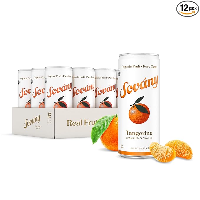 Sovány Sparkling Water, Tangerine, Seltzer Water Drinks, USDA Organic, Made With Real Fruit, Non-GMO, Vegan, No Added Sugar, Low Calorie, 12 fl oz, 12 Pack - Bloomnest