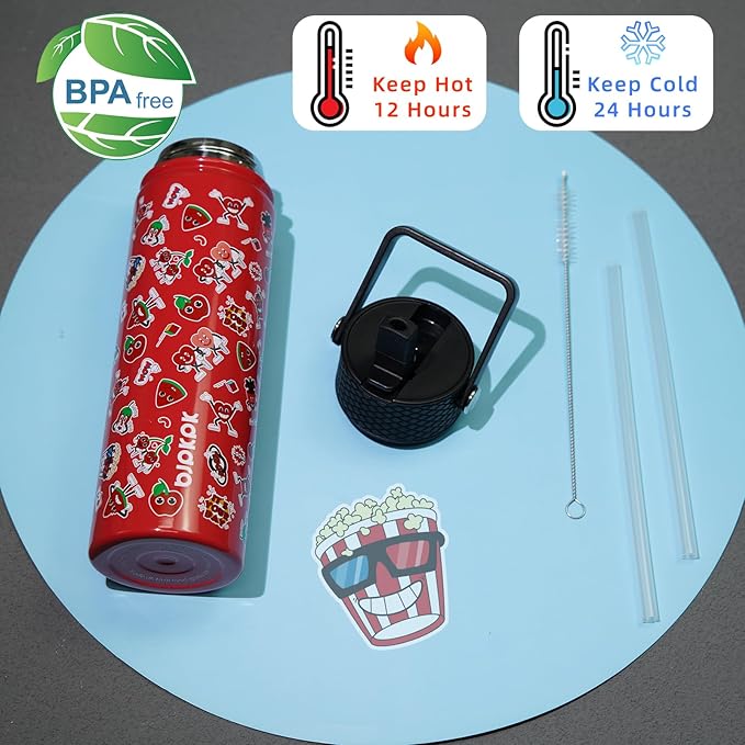 BJPKPK Insulated Water Bottle with Straw Lid, 22 oz Stainless Steel Metal Water Bottles, Reusable Leak Proof BPA Free Water Bottles, Cups, Thermo, Passionate-Red - Bloomnest