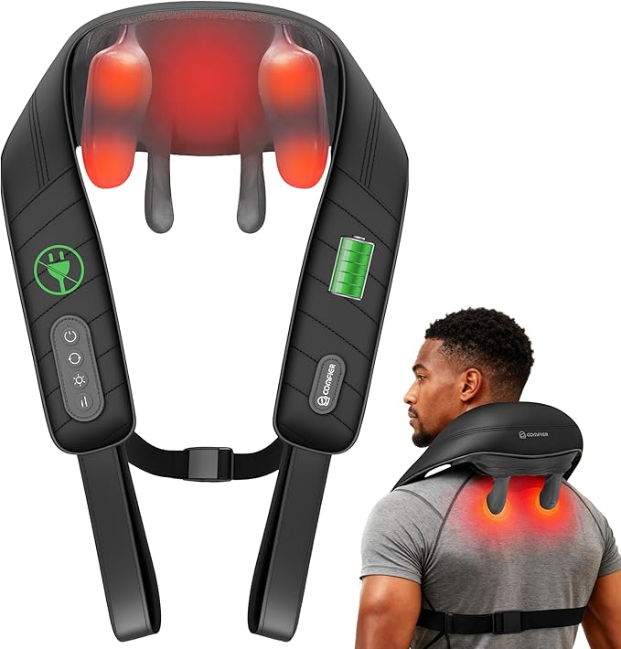 COMFIER Cordless Neck Shoulder Massager with Heat, Shiatsu Back Massager for Pain Deep Tissue, 4D Kneading Massager for Neck Shoulder, Gifts for Mom/Dad