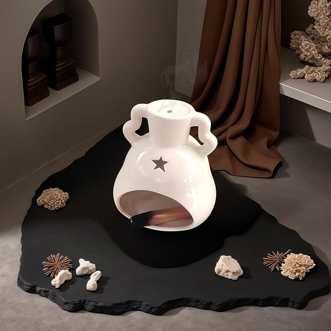 Handmade Ceramic Palo Santo Holder Burner & Sage Holder - Mini Tabletop Chiminea Burner Tray with Ash Catcher, Decorative Incense Holder for Spiritual Meditation & Yoga - Bloomnest