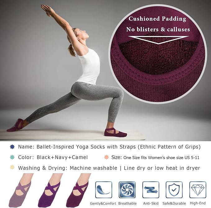 Ozaiic Pilates Socks for Women Non Slip Grip, Yoga Socks with Grippers for Barre, Hospital, Ballet, Dance, Barefoot Workout - Bloomnest