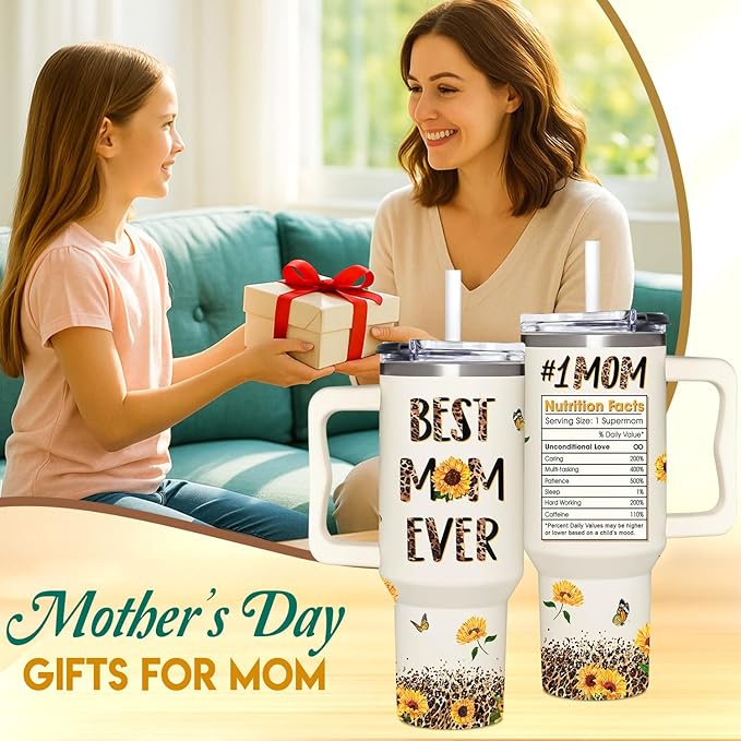 Best Mom Ever Gifts - Mothers Day Gift For Mom from Daughter, Son, Kids - Birthday, Christmas Gifts Idea For Mother, Mom, Wife - Tumbler With Handle 40oz - Bloomnest