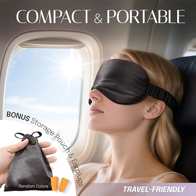 OLESILK Silk Sleep Mask, 100% Mulberry Silk Eye Mask for Sleeping, Double Layer Filling and Elastic Strap, Travel and Nap, Soft Eye Cover Eyeshade with Luxury Bag and Ear Plugs, Pink - Bloomnest