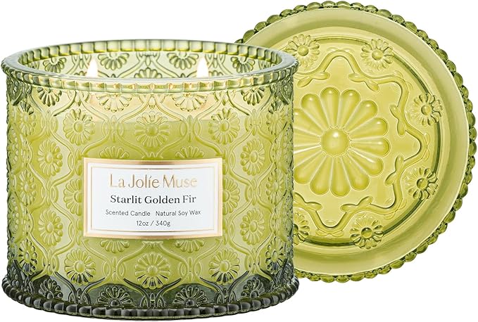 LA JOLIE MUSE Christmas Candle | Starlit Golden Fir | Fir Balsam, Cedarwood & Smoke | 12 oz Soy Candle, Double Wick | 60 Hours Clean Burn | Christmas Gift for Women & Family - Bloomnest