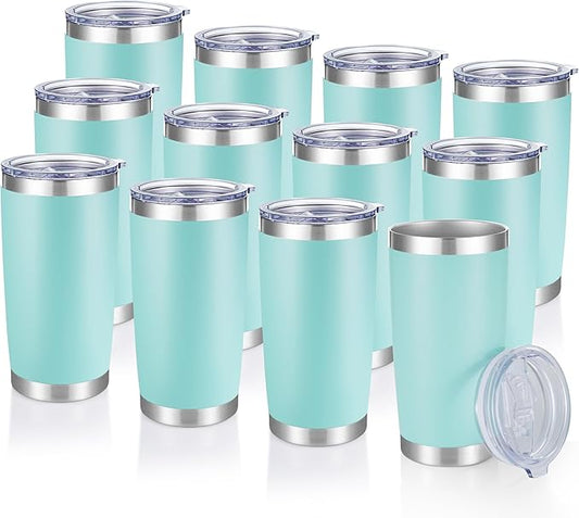 20 oz Tumblers Bulk Stainless Steel Tumbler with Lid Double Wall Vacuum Insulated Coffee Mug 20oz Powder Coated Cup for Hot and Cold Drinks, Turquoise, 12 pack - Bloomnest