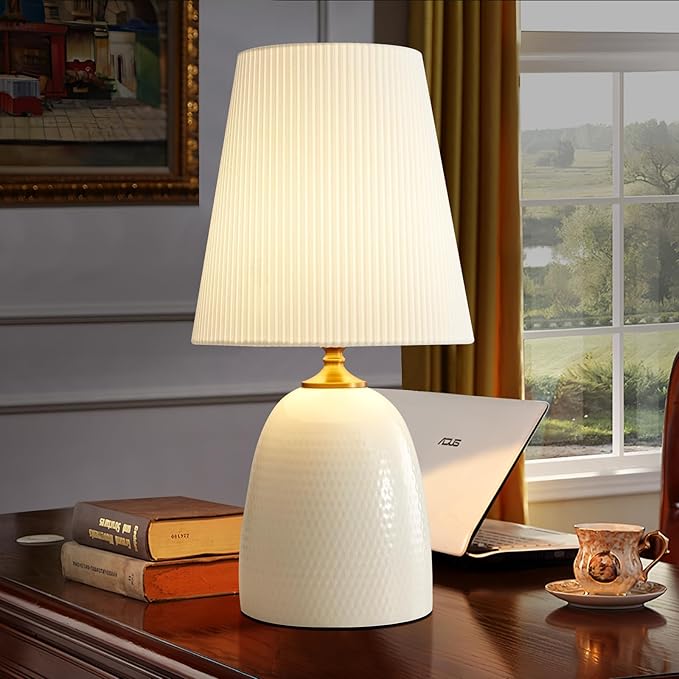 Modern Textured Ceramic Table Lamps 22.75In, White Table Lamp Decor for Living Room Bedroom Bedside End Desk Tables Lamp - Bloomnest