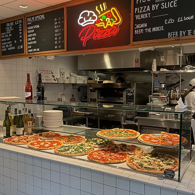 Pizza Neon Sign,Colorful Pizza Neon Signs for Wall Decor,Pizza Shaped Led Signs for Business Fast Food,Dimmable Pizza Neon Lights forKitchen,Light up Pizza Sign for Restaurant Pizza Shop - Bloomnest