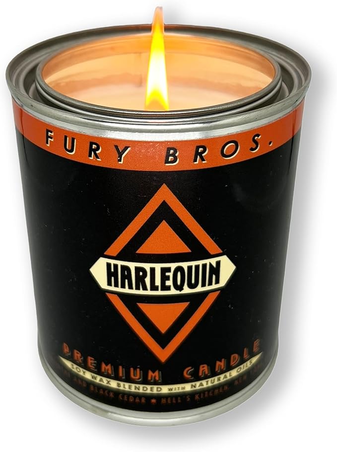 Fury Bros. Scented Candles for Men | Harlequin | Absinthe & Black Cedar | Natural Soy Wax | Hand-Poured in The USA | Long 70-80 Hour Burn (12.5 oz) | Vintage-Inspired Tin Design | Dad Home Gift - Bloomnest