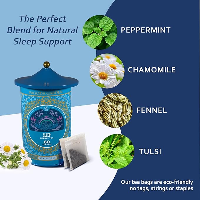 Life Plus Style Gourmet Pagoda Garden Sleep Organic Herbal Tea Caffeine Free Peppermint Tea Chamomile Fennel Tulsi Hot or Iced Floral Blend Natural Delicious moonbrew Sleep Digestive 60 Tea Bags - Bloomnest