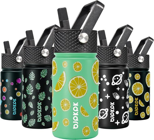 BJPKPK Water Bottle with Straw Lid, 15 oz Insulated Water Bottle, Stainless Steel Metal Water Bottles, Reusable Leak Proof BPA Free Thermo, Flask, Cups, Elegant Lemon - Bloomnest
