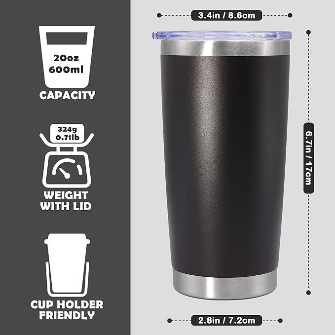 20oz Tumbler Bulk Stainless Steel Tumbler Cup with Lid Vacuum Insulated Double Wall Travel Mug, Durable Powder Coated Travel Coffee Tumbler Mug for Hot & Cold Drinks, Black,12 Pack - Bloomnest