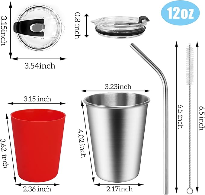 ShineMe Stainless Steel Kids Cups, 5pack with Spill Proof Lids, Straws & Silicone Sleeves, 12oz, BPA Free, Insulated, for Cold & Hot Drinks - Bloomnest