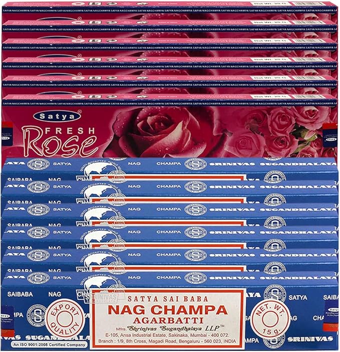 Nag Champa Incense Sticks and Fresh Rose Incense Sticks with Incense Holder Bundle for Home Fragrance and Spiritual Décor TRUMIRI