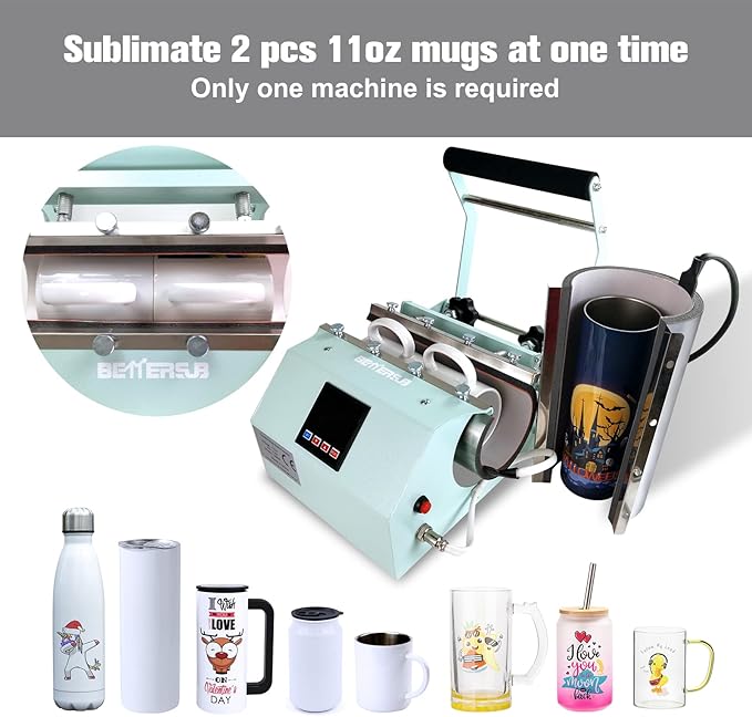 BetterSub 3in1 40 OZ Tumbler Mug Heat Press Machine 30 OZ 20 OZ 16 OZ Sublimation Straight Skinny Tumbler Mug,11 OZ 15 OZ 16 OZ Sublimation Mug Heat Transfer Teal - Bloomnest