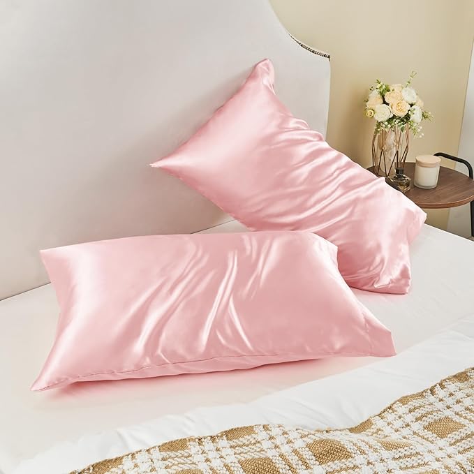 BEDELITE Satin Pillowcase for Hair and Skin, Super Soft and Cooling Similar to Silk Pillow Cases 2 Pack with Envelope Closure, Gift for Women Men(20"x40" King Size, Pink) - Bloomnest