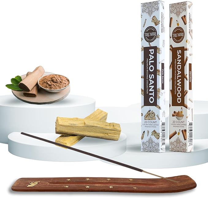 Trumiri Incense Combo Pack - 40 Incense Sticks - 20 Palo Santo + 20 Sandalwood - All Natural
