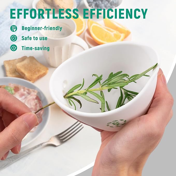 Herb Stripper Bowl with Foldable Spoon: Food-Grade Silicone Herb Stripper Tool with 304 Stainless Steel Spoon, Dishwasher Safe - Suitable for Parsley, Basil, Rosemary, Thyme & Mint - Bloomnest