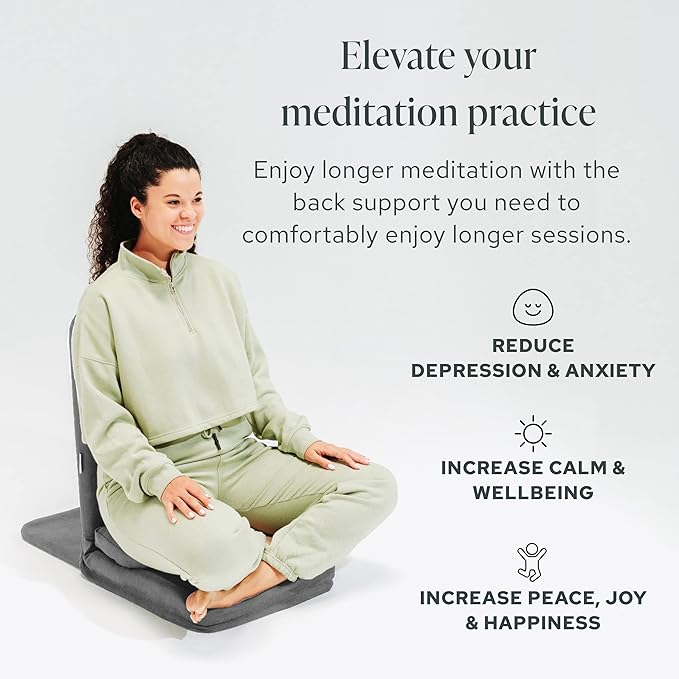 Mindful Modern Folding Pro Meditation Chair - Adjustable Meditation Seat with Back Support and Half Moon Buckwheat Meditation Cushion - Comfortable Mindfulness Living Room Floor Chair - Bloomnest