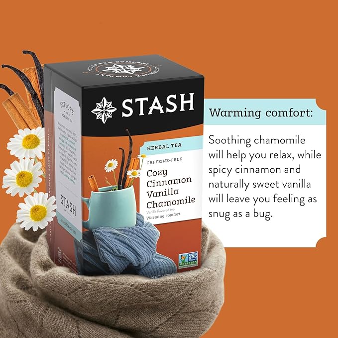 Stash Tea Cozy Cinnamon Vanilla Herbal Tea - Naturally Caffeine Free, Non-GMO Project Verified Premium Tea with No Artificial Ingredients, 18 Count (Pack of 6) - 108 Bags Total - Bloomnest