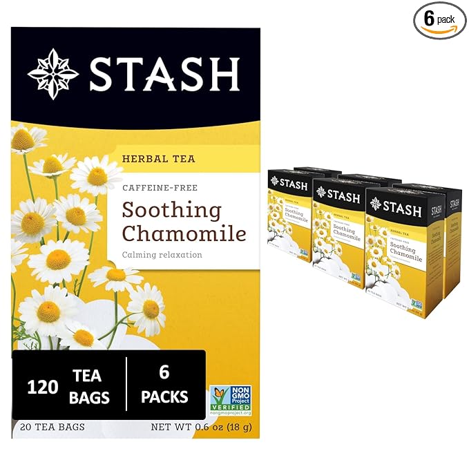 Stash Tea Chamomile Herbal Tea - Naturally Caffeine Free, Non-GMO Project Verified Premium Tea with No Artificial Ingredients, 20 Count (Pack of 6) - 120 Bags Total - Bloomnest