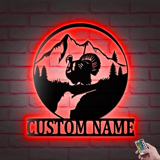 Lovely POD Personalized Hunting Metal sign, Hunting Art, Custom Turkey Hunting V1 Metal Wall Art Led Light, Personalized Hunter Name Sign Decoration For Home, Turkey Hunting Home Decor Housewarming - Bloomnest
