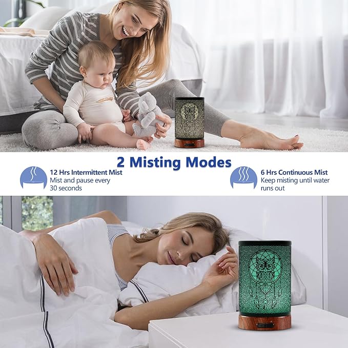 EQUSUPRO Essential Oil Diffuser 150ml Metal Aromatherapy Oil Diffuser Ultrasonic Cool Mist Diffuser with Auto Shut-Off Protection,7 Colors Changed LED for Home Office SPA Yoga (Owl) - Bloomnest