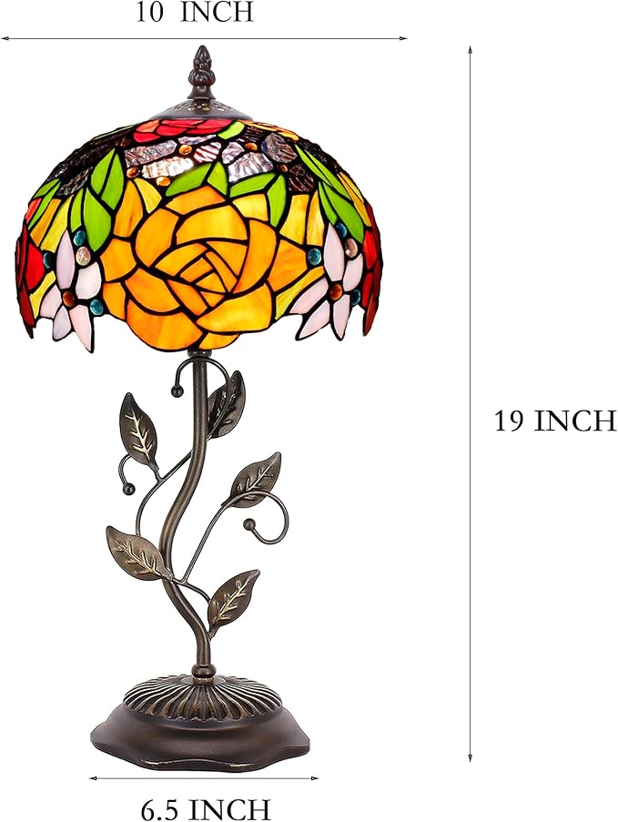 Tiffany Lamp Table Lamp Stained Glass Desk Lamps 10X10X19 Inches Reading Light Decor Bedroom Living Room (Red Rose Style) - Bloomnest