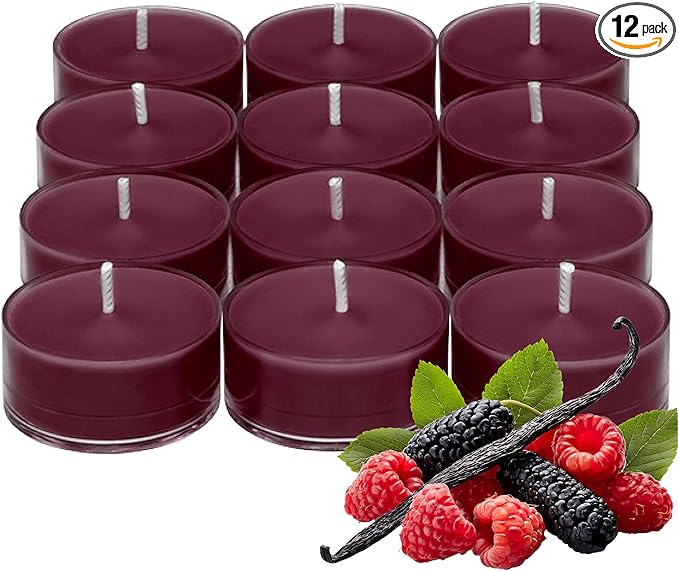 PartyLite Gift Set of 12 Universal Tea Lights, Mulberry Scented, Notes of Black Currant, Sweet BlackBerry, Juicy Mulberry & Pomegranate, 4-6 Hour Burn Time, Luxurious & Rich, Perfect for Gifting - Bloomnest