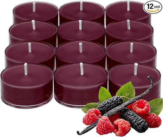 PartyLite Gift Set of 12 Universal Tea Lights, Mulberry Scented, Notes of Black Currant, Sweet BlackBerry, Juicy Mulberry & Pomegranate, 4-6 Hour Burn Time, Luxurious & Rich, Perfect for Gifting - Bloomnest