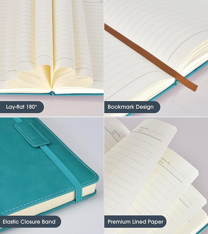 Lined Journal Notebook for Women Men,256 Pages A5 Hardcover Leather Journals for Writing,Travel,Business,Work & School,College Ruled Notebooks for Note Taking,Diary Notepad 5.7"×8.3" (blue) - Bloomnest