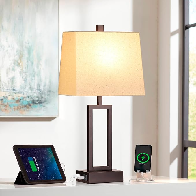 Touch Control Table Lamps Set of 2, Modern Brown Bedside Lamps with USB A+C Ports & AC Outlet, 3 Way Dimmable Contemporary Nightstand Lamps for Bedroom Living Room(LED Bulb Included) - Bloomnest