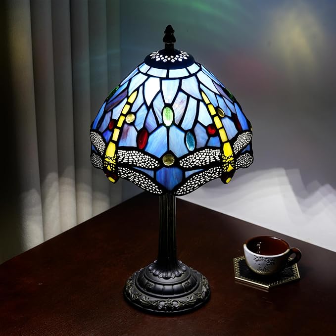 Tiffany Lamp Stained Glass lamp Small Bedside Table Lamps for Living Room Bedroom Dorm Kitchen Home Decor Festival Birthday Gift,Dragonfly - Bloomnest