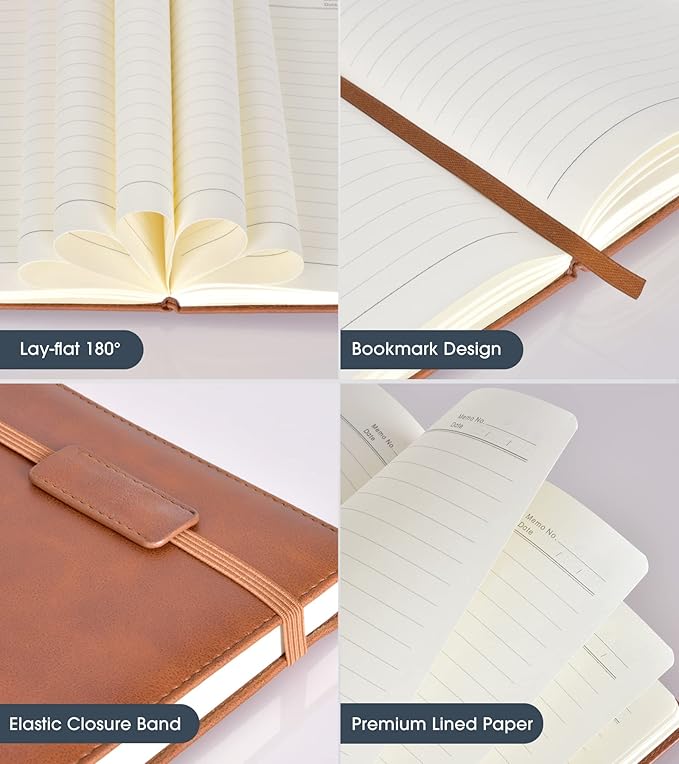 Lined Journal Notebook for Women Men,256 Pages A5 Hardcover Leather Journals for Writing,Travel,Business,Work & School,College Ruled Notebooks for Note Taking,Diary Notepad 5.7"×8.3"(Brown) - Bloomnest