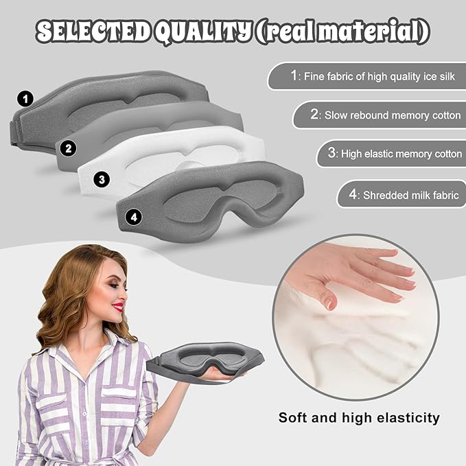 3D Advanced Eye Mask for Sleeping，Ultra Delicate Soft Skin Friendly Eye mask，100% Blackout Sleep Eye Mask for Sleep, Eyelash Extension Sleep mask - Bloomnest